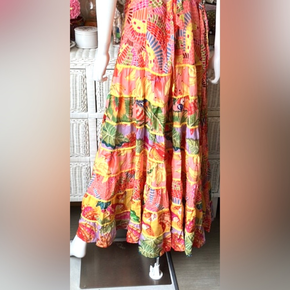 Farm Rio Halter Neck Maxi Dress Cotton Mixed Pink Pastel Print Size S NWT - Picture 9 of 14